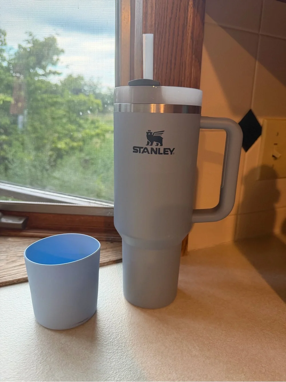 Stanley Pale Blue 30oz Travel Mug with Handle, Straw & Protective Sleeve